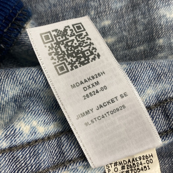 True Religion Jimmy Distressed Denim Acid Wash LS Bomber Jacket (White Tide) - Picture 16 of 16